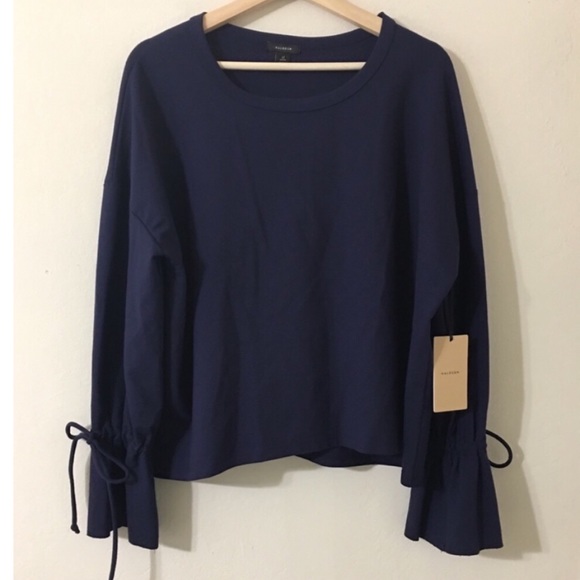 Halogen Navy Blue Cinched Tie Cuffed Sweater - Picture 8 of 8